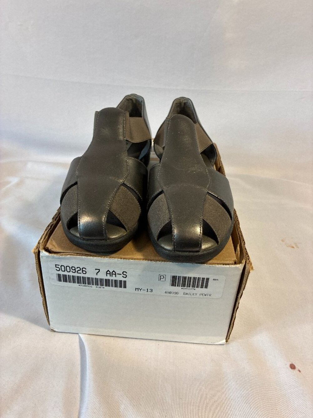 Ros Hommerson Bailey Pewter Metallic Leather Elastic Strap Comfort Shoes 7 AA S